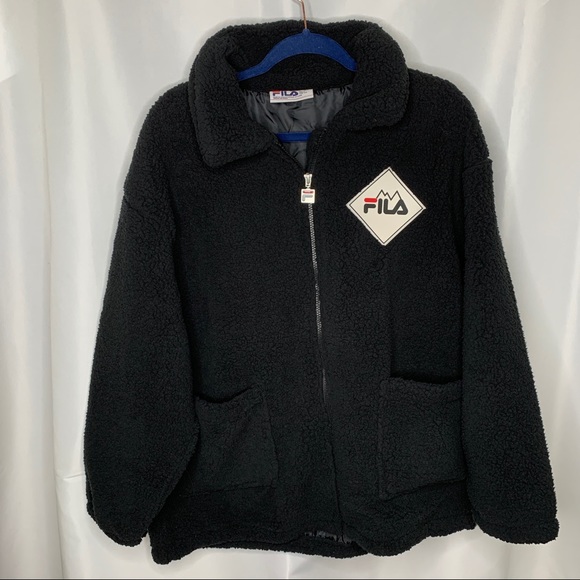 Fila Jackets & Blazers - Fila x Urban Outfitters Black Sherpa Teddy Jacket
